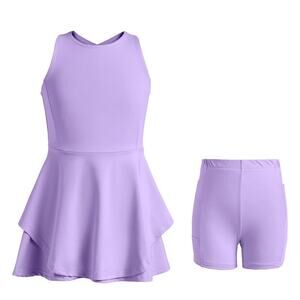 Handfrog Girls Tennis Golf Dress Outfit Sleeveless Dress with Shorts Pockets 150
